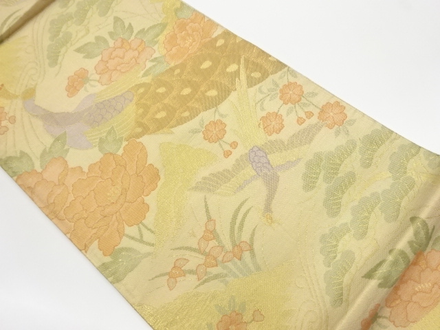 JAPANESE KIMONO / VINTAGE FUKURO OBI / WOVEN FLOWER WITH BIRDS & PEACOCK